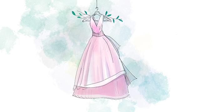 Satin Ball Gown Corset Spaghetti Straps Bridal Dress Sketch